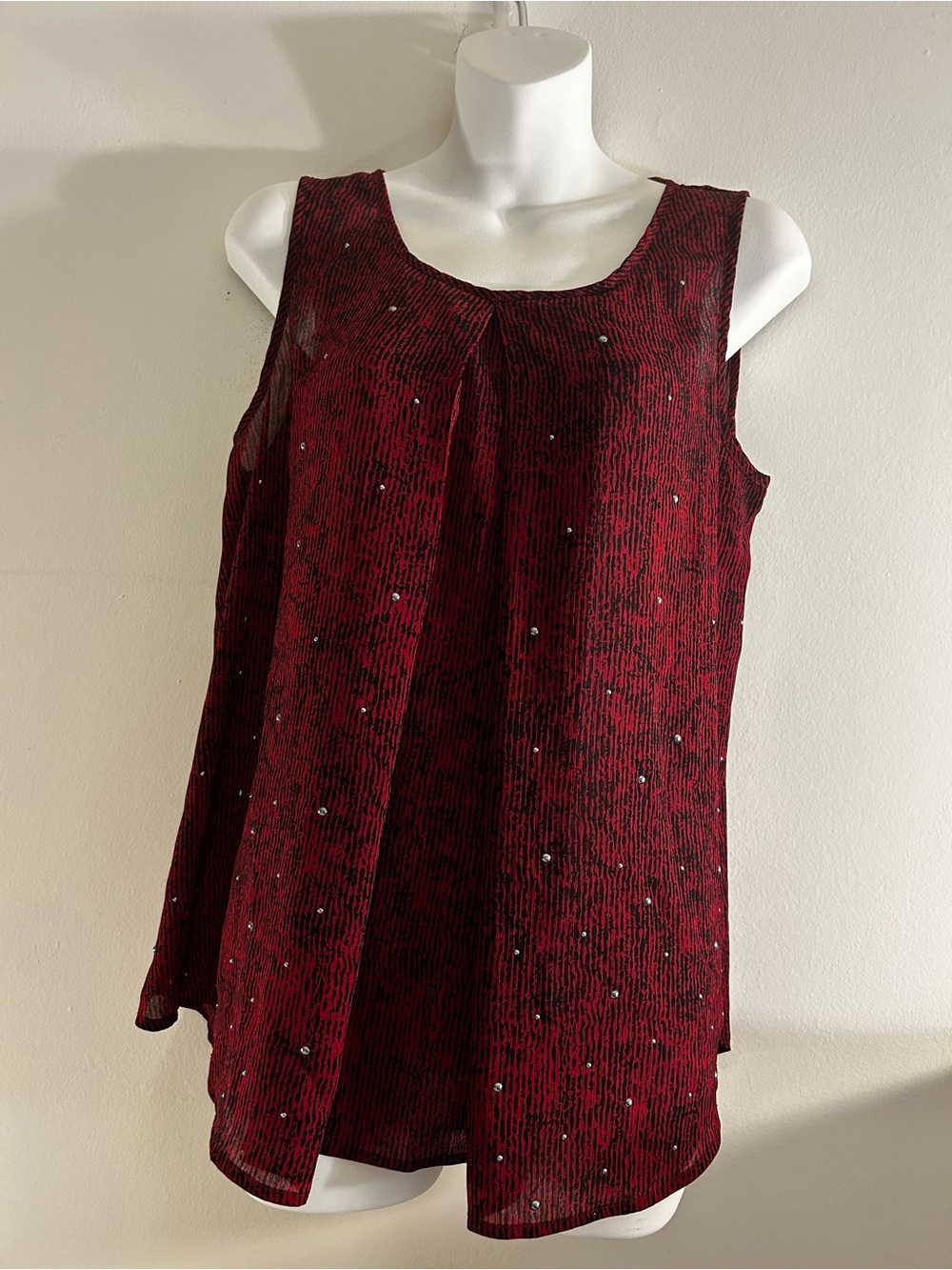 Juicy Couture Red Black Rhinestone Sleeveless Top Size M